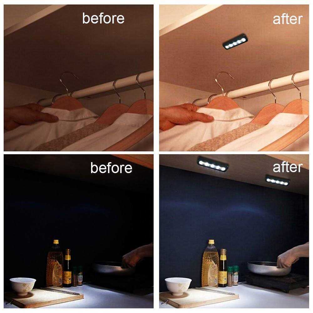 Pack of 4 Onerbuy Battery Powered LED Tap Light DIY Stick-on Anywhere 5-LED Tap Light Push Night Lamp for Closets - Image 3