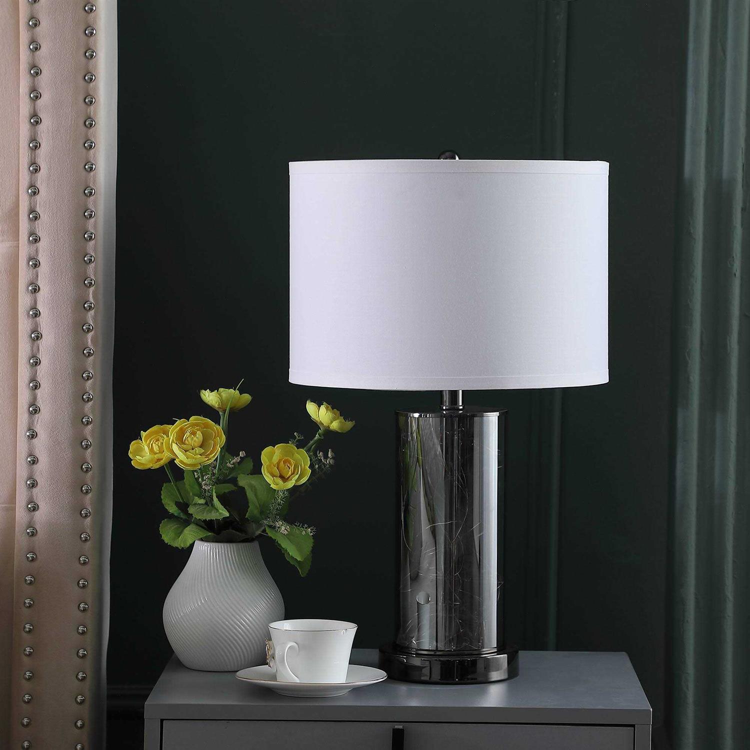 Ore International 21.25 in Cynx Led Night Light Mid-Century Glass Black Chrome Table Lamp HBL2574 - Image 3