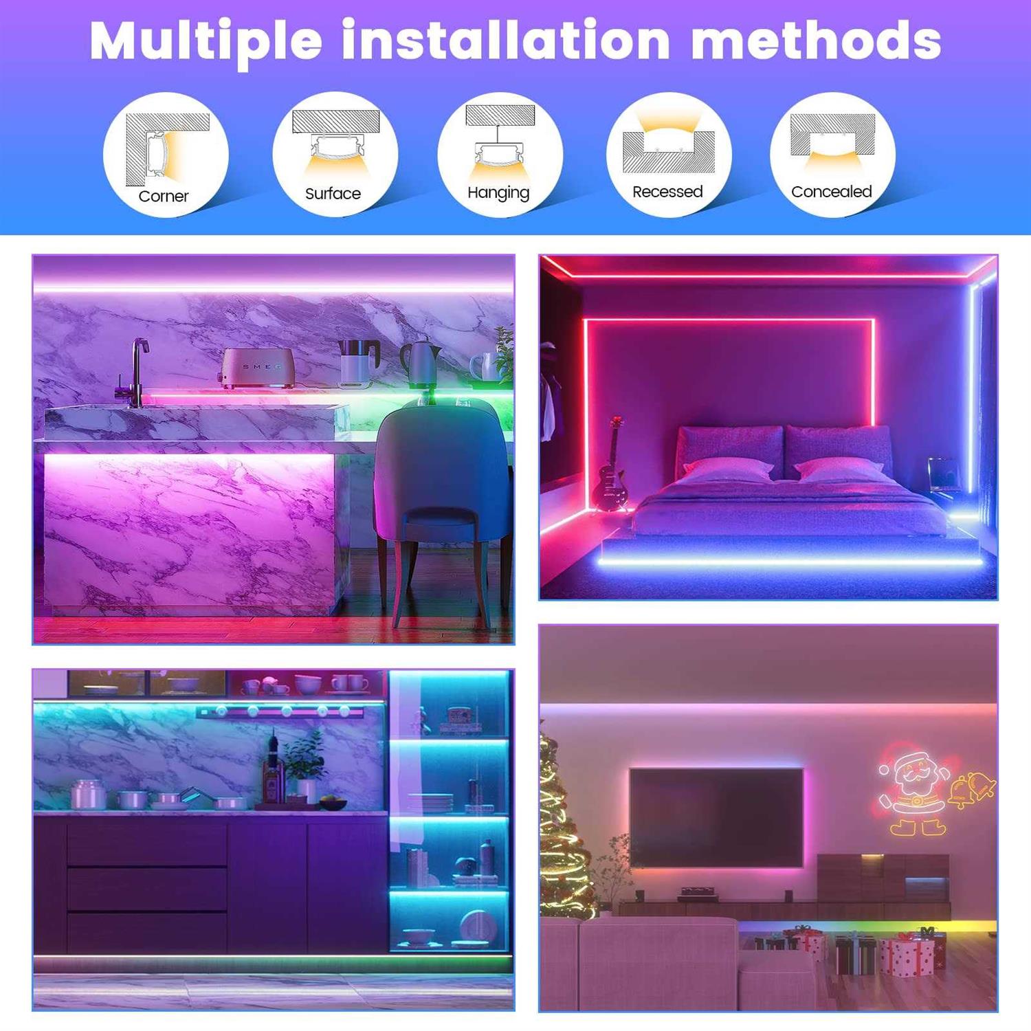 Muzata 3.3ft U Shape Spotless LED Aluminum Channel System with 60° Curved Thicker Milky White Neon Effect Cover - Image 3