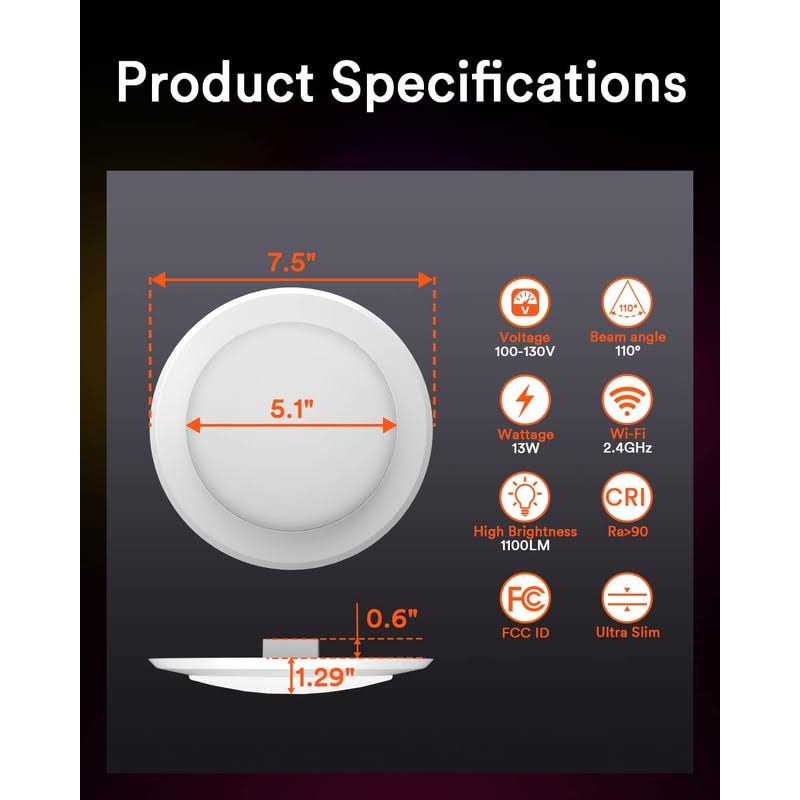 Lumary Smart LED Flush Mount Disk Lights 13W LED Retrofit Can Lights Cri90 - Image 3