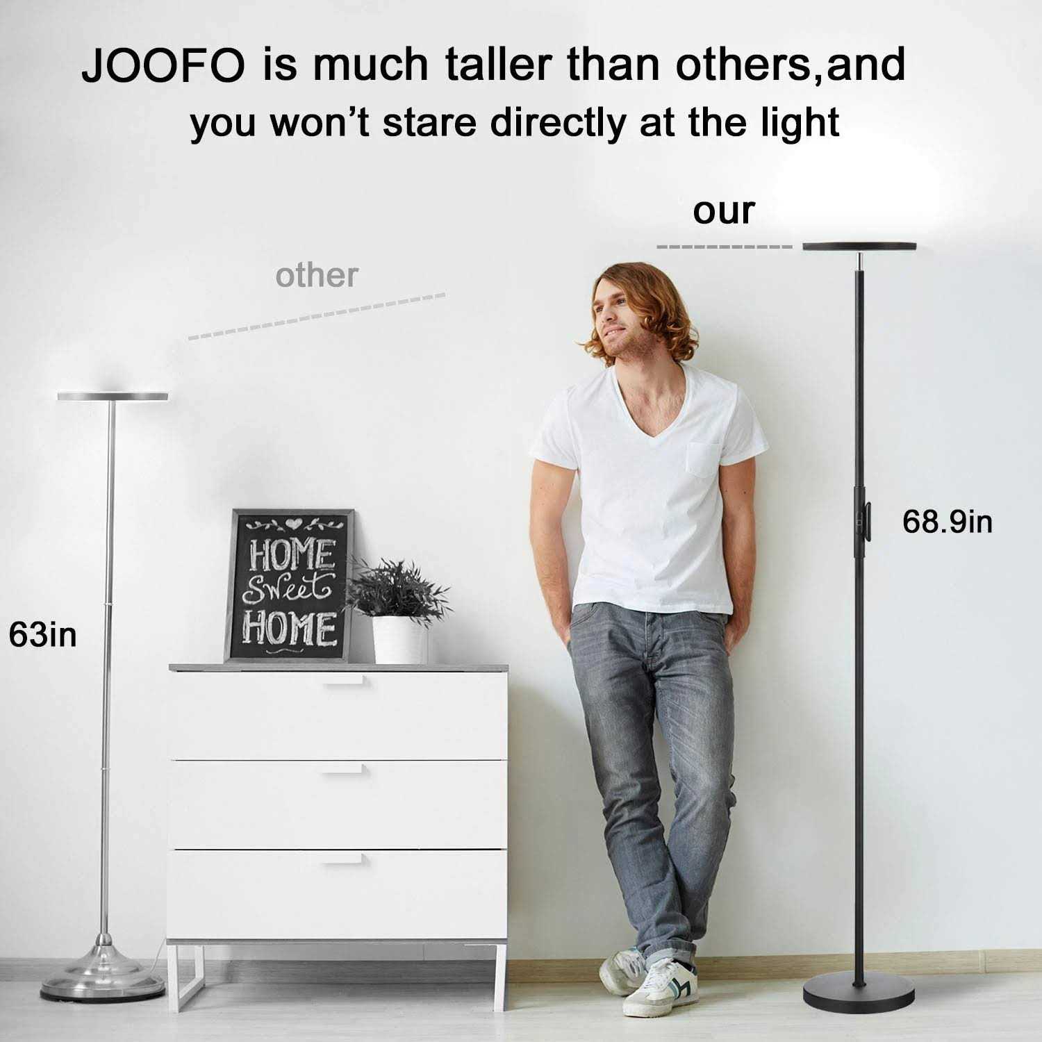 Joofo Floor Lamp,30W/2400LM Sky LED Modern Torchiere 3 Color Temperatures Super Bright-Tall Standing Pole Light with Remote & Touch Control - Image 4