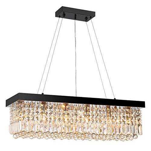 Moooni Modern Rectangular Raindrop Crystal Chandelier Lighting Rectangle Pendant Light Fixture for Dining Rooms Island Black L39.5 x W10 x H10 - Image 3