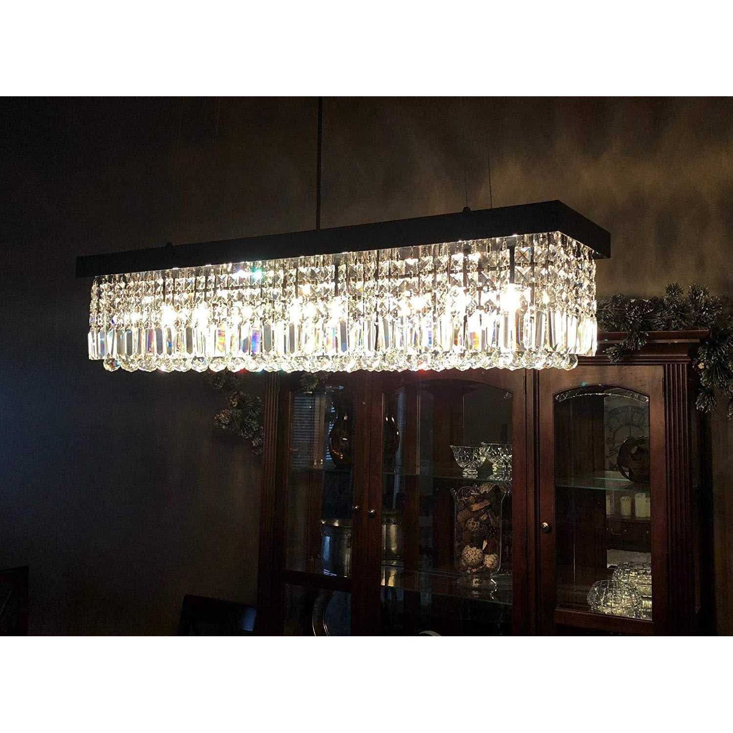 Moooni Modern Rectangular Raindrop Crystal Chandelier Lighting Rectangle Pendant Light Fixture for Dining Rooms Island Black L39.5 x W10 x H10 - Image 5