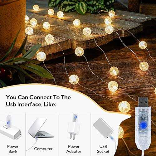 BEEWIN Globe String Lights for Bedroom,Crystal Crackle Ball Lights 10FT 30 LED USB Fairy Lights - Image 3