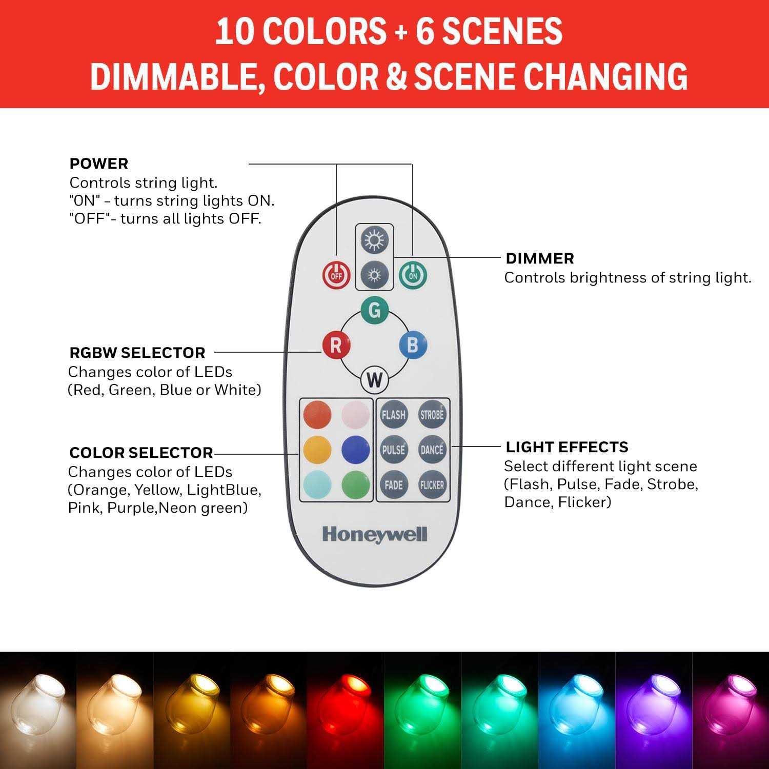 Honeywell 24 ft. Color Changing LED String Light Set with Remote - Image 2
