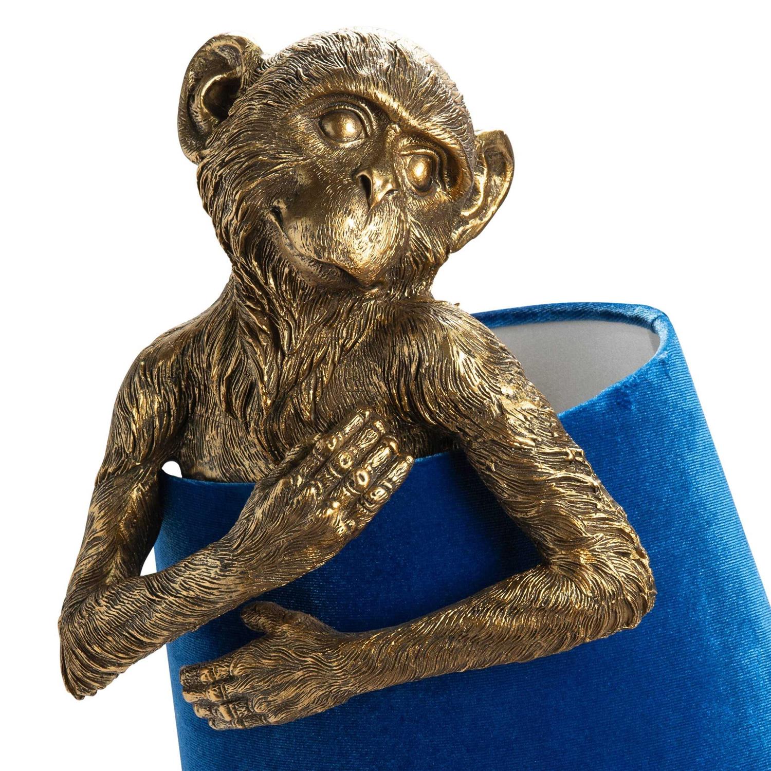 Evolution Chester Gold Monkey Table Lamp w/Blue Velvet Shade EVAVP1480GLDBU - Image 5