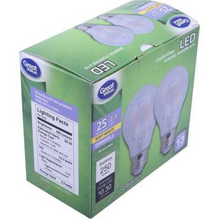 Great Value Crystal LED Light Bulb A19 2.5 Watts Soft White Medium Base Bulbs
