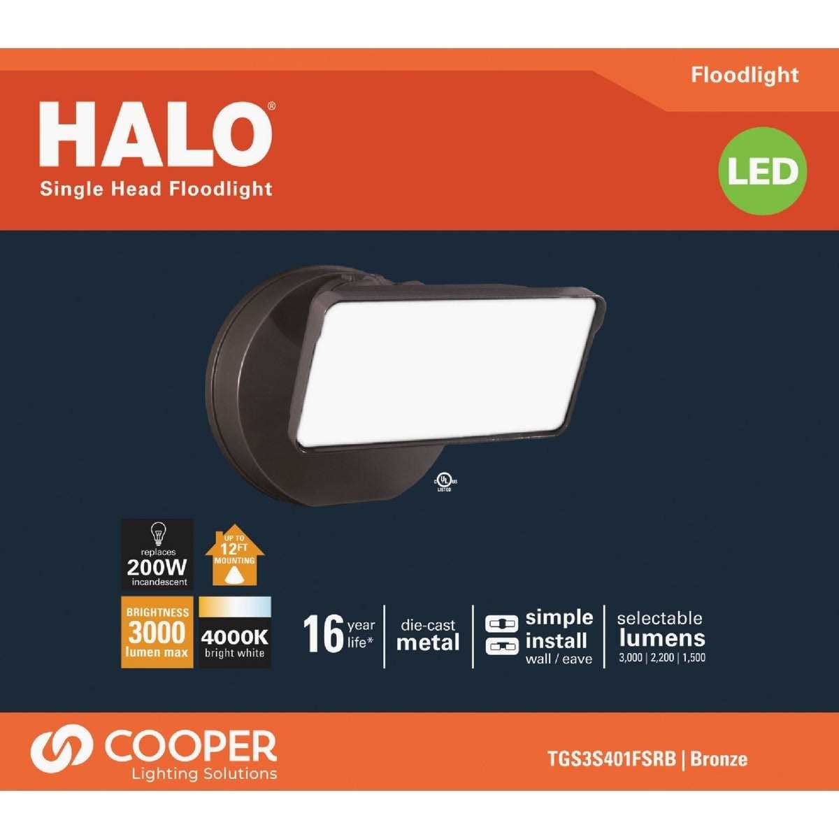 Halo Switch Hardwired LED Bronze Floodlight - Image 4