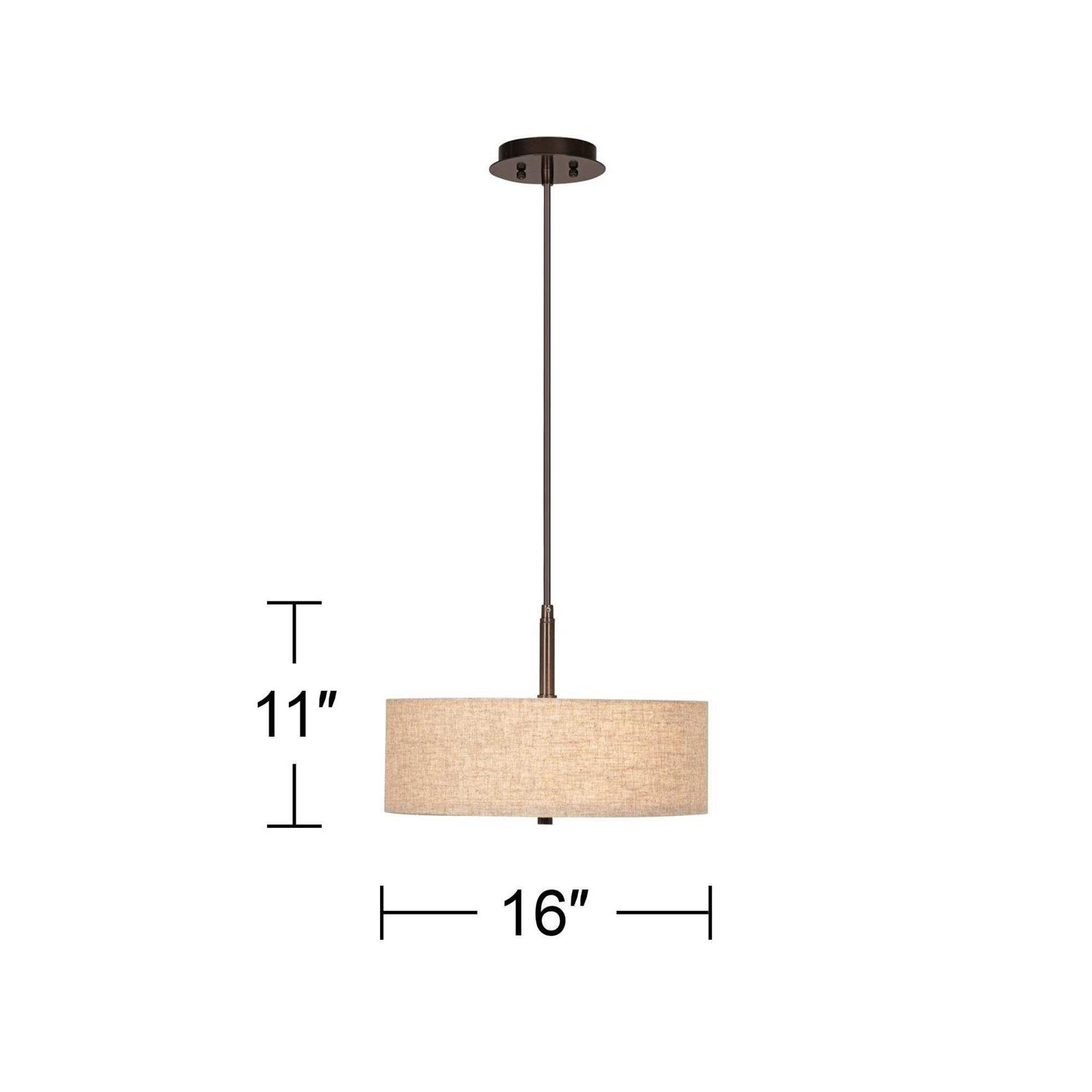 Possini Euro Design Bronze Brown Pendant Chandelier Lighting 16 Wide Modern Cream Fabric Drum Shade 3-Light Fixture for Dining Room Living House - Image 3