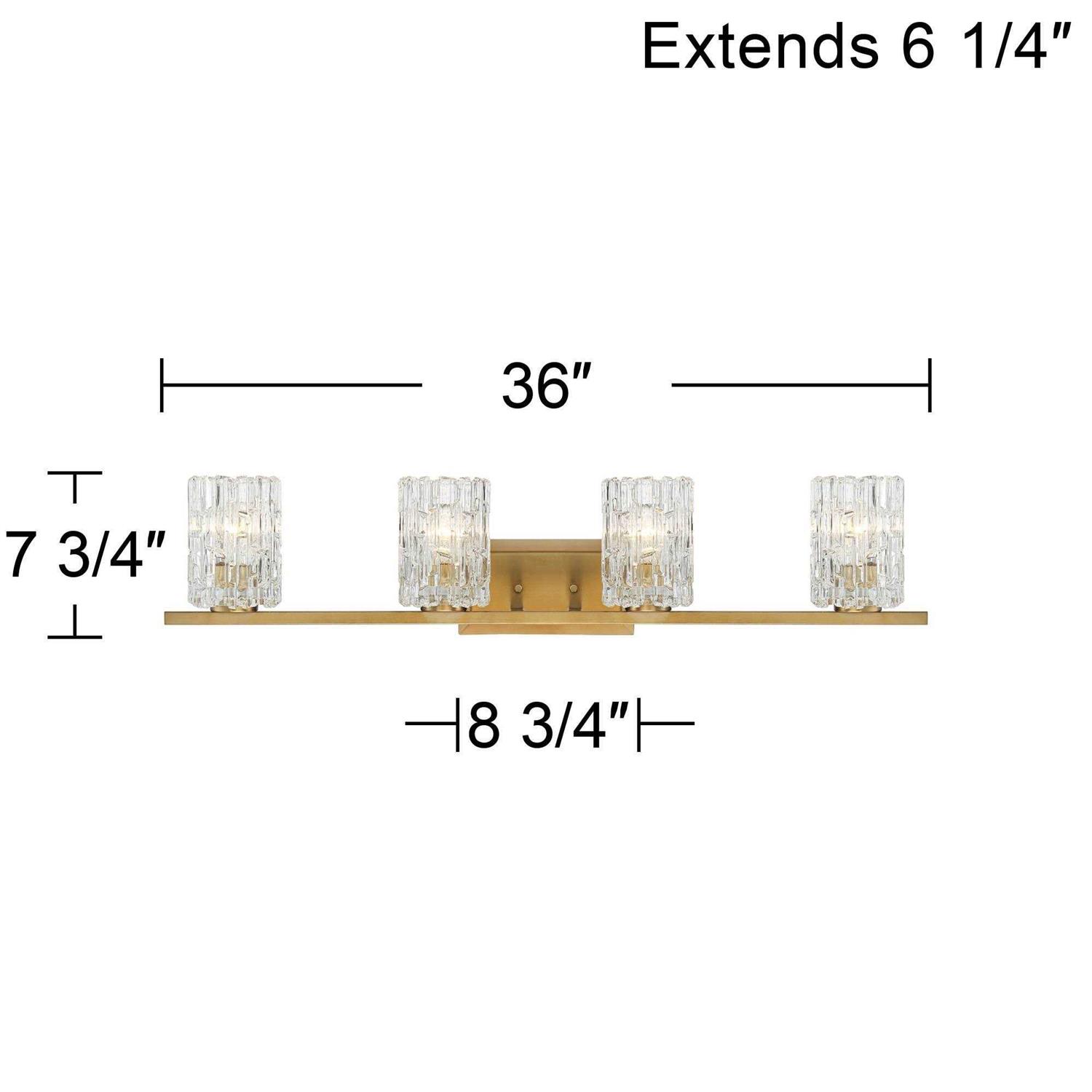 Possini Euro Design Icelight Modern Wall Light Warm Brass Hardwire 36 4-Light Fixture Textured Ice Glass for Bedroom Bathroom Vanity Living Room - Image 3