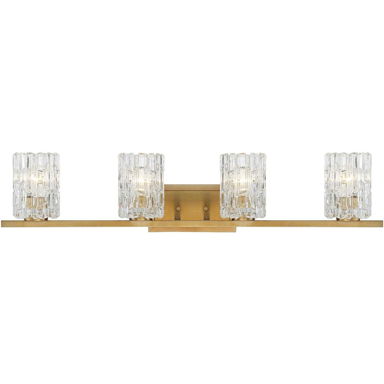 Possini Euro Design Icelight Modern Wall Light Warm Brass Hardwire 36 4-Light Fixture Textured Ice Glass for Bedroom Bathroom Vanity Living Room - Image 5