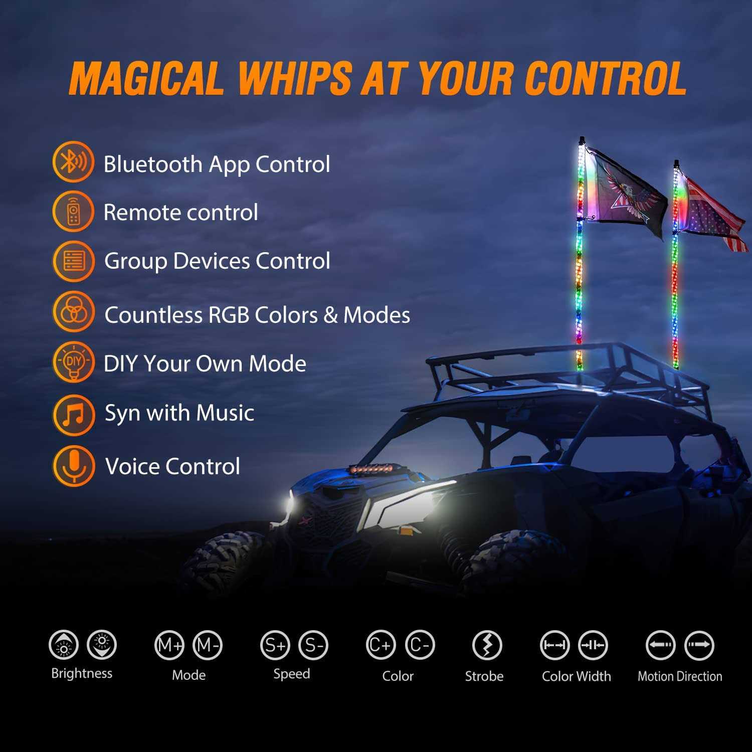 Nilight 2PCS RGB Led Whip Light RGB - Image 2