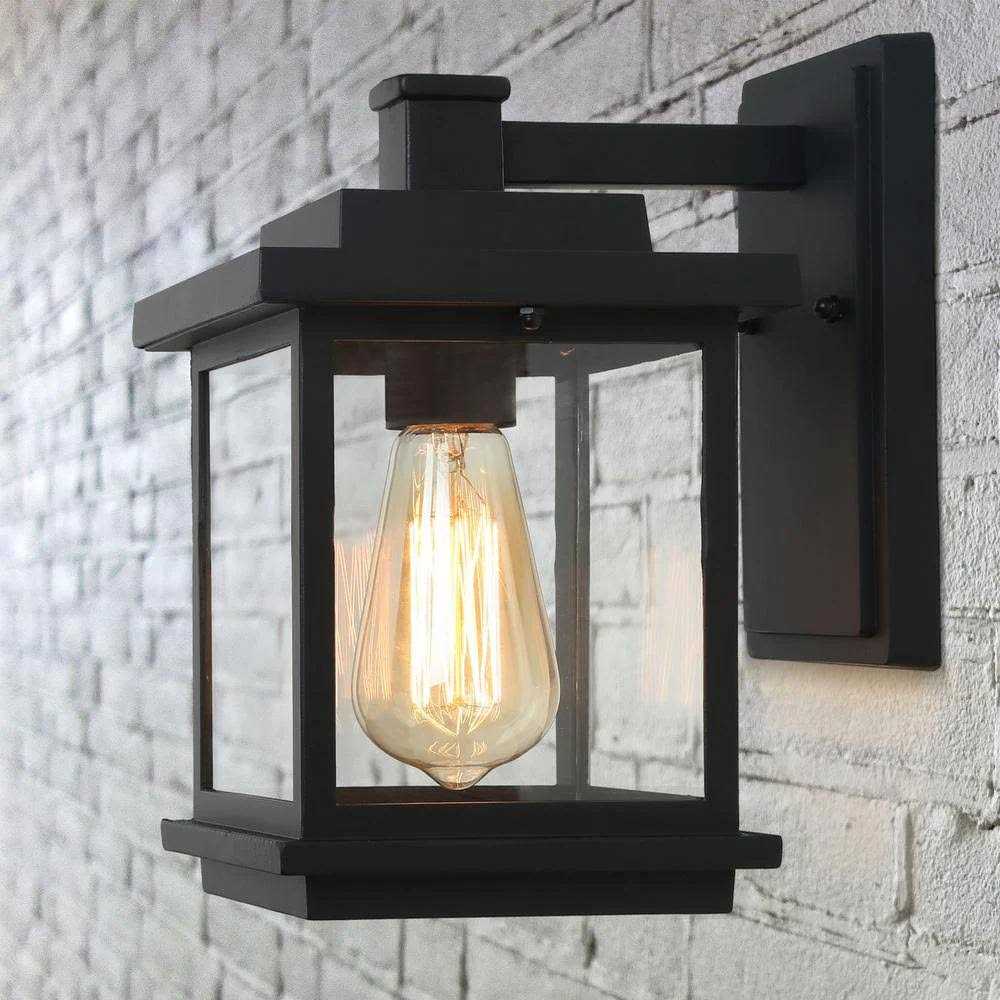 LNC Square 1-Light Black Outdoor Wall Lantern Sconce with Clear Glass