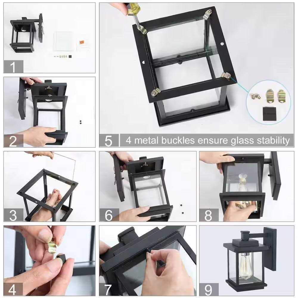 LNC Square 1-Light Black Outdoor Wall Lantern Sconce with Clear Glass - Image 4