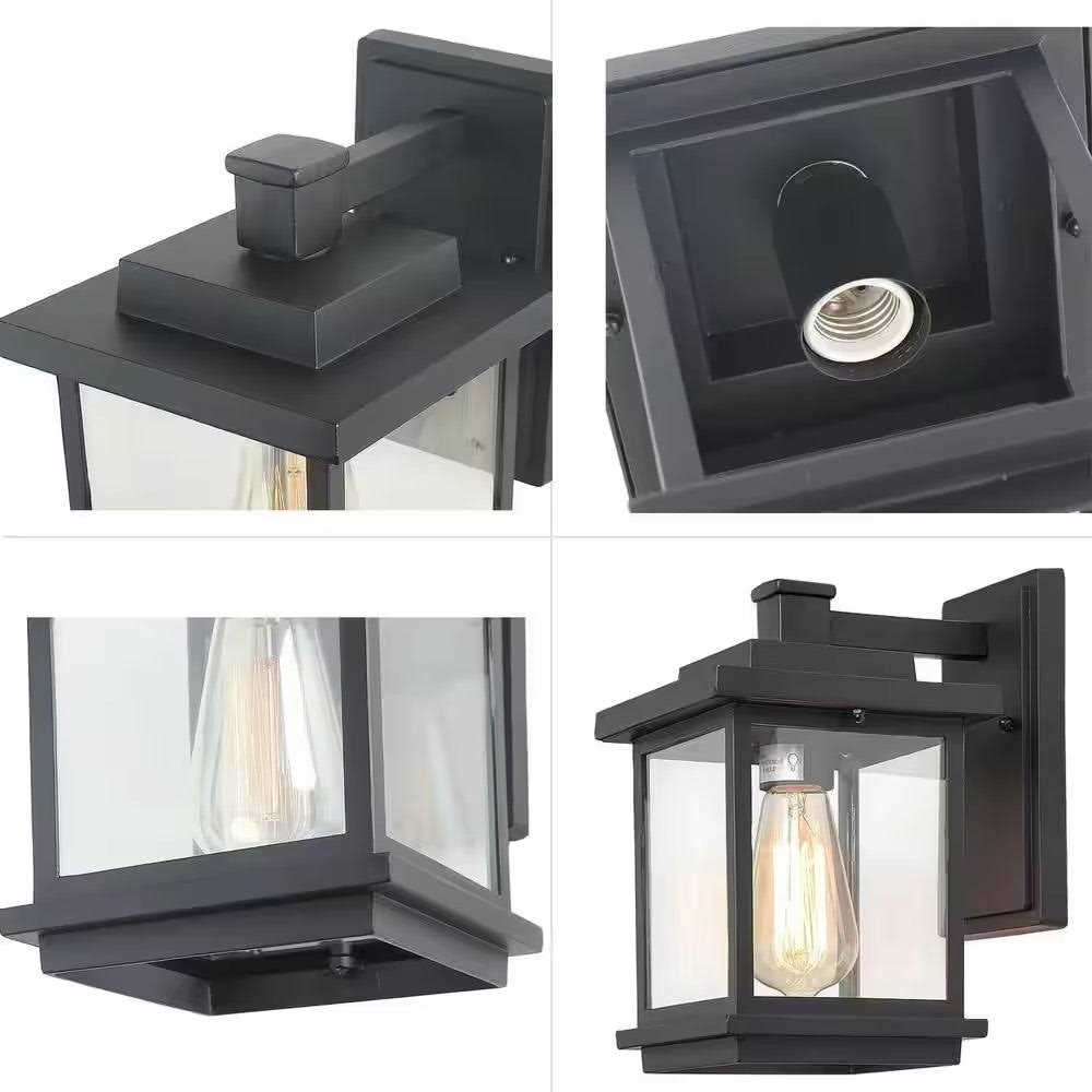 LNC Square 1-Light Black Outdoor Wall Lantern Sconce with Clear Glass - Image 5