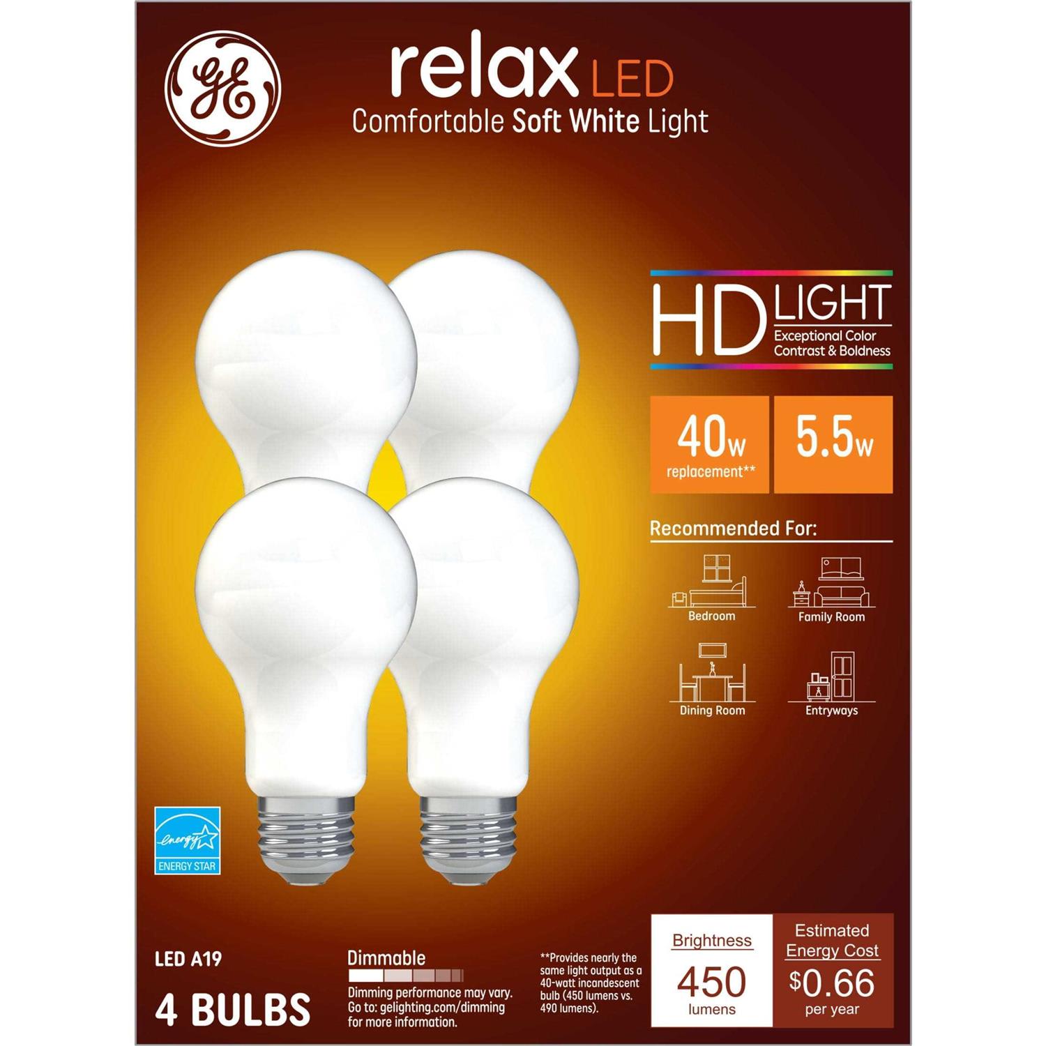 GE Relax HD LED Light Bulbs 40 Watts Soft White