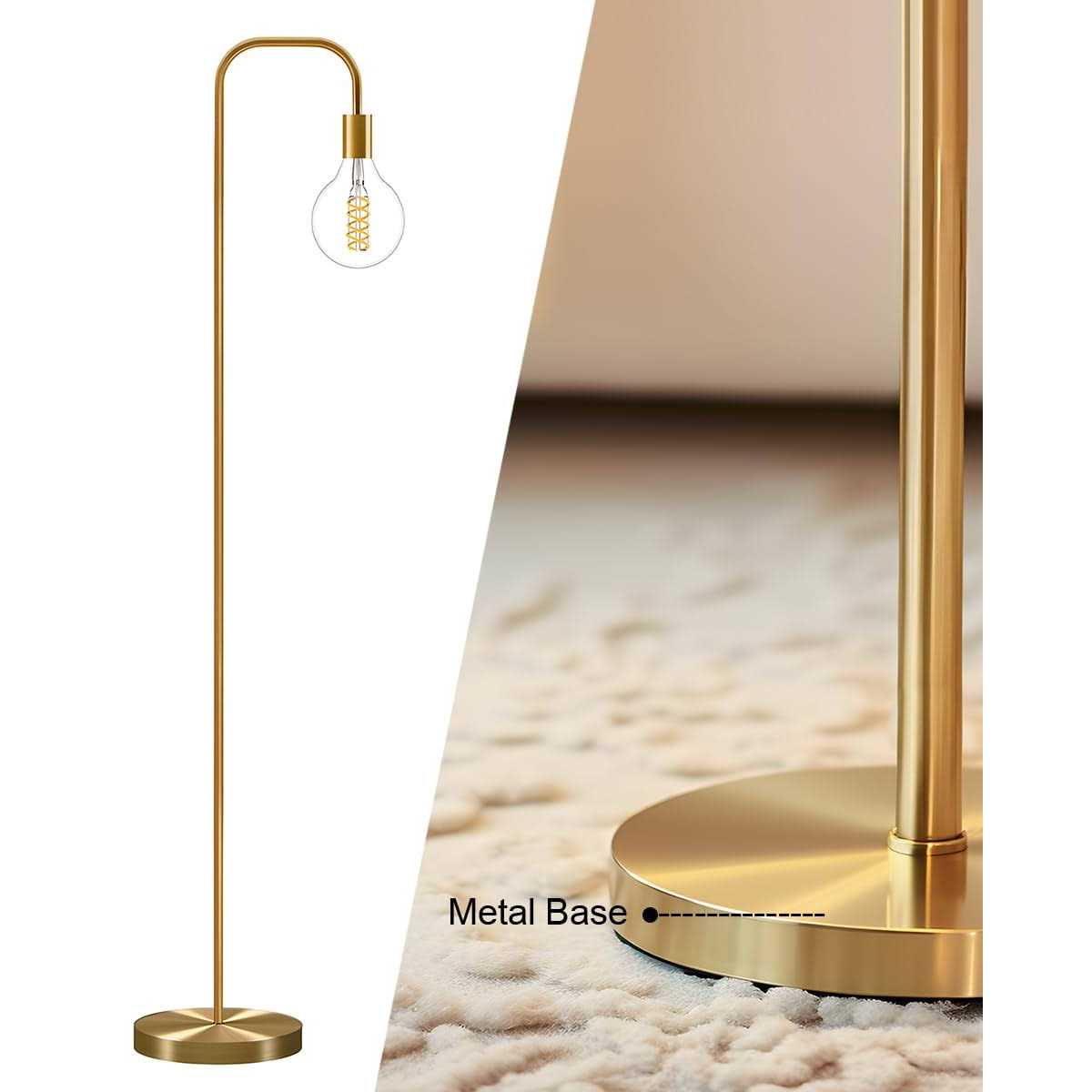 Oneach 63.75 '' Industrial Floor Lamp for Living Room Bedroom Office Metal Minimalist Tall Standing Lamp Antique Brass - Image 5