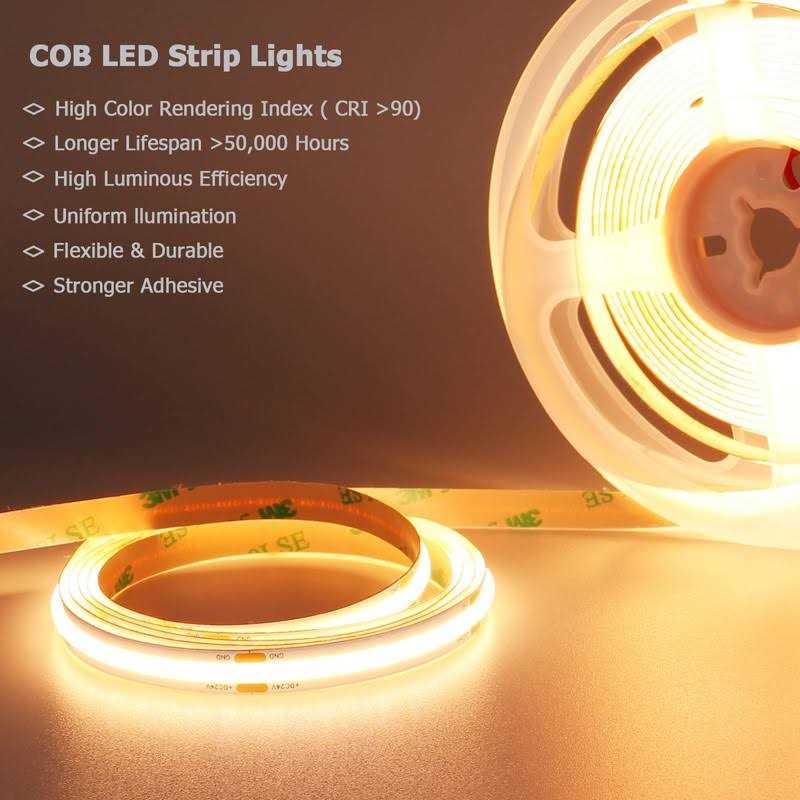 KXZM DC 24V COB LED Strip Light White CRI 93+ Uniform Glow Not Waterproof IP20 Flexible LED Tape Lights - Image 4