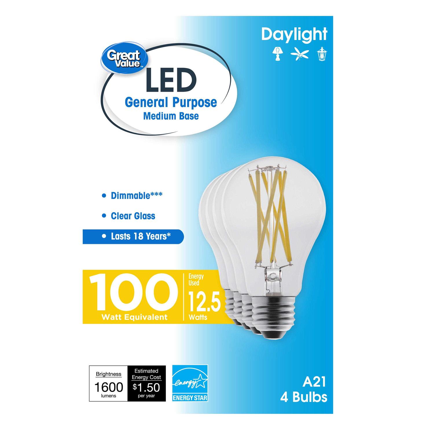 Great Value 18 Year LED Light Bulbs A21 100 Watts Equivalent