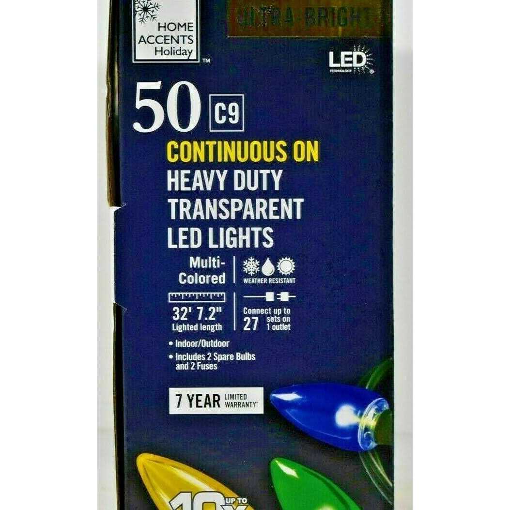 Home Accents 50 Multi-Colored C9 Continuous On Heavy Duty Transparent LED Lights - Image 2