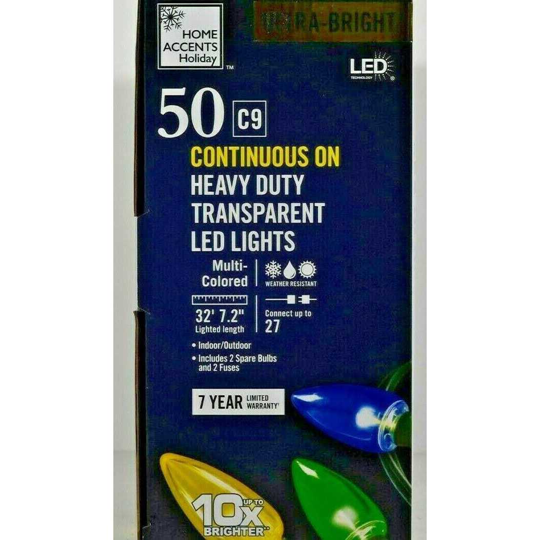 Home Accents 50 Multi-Colored C9 Continuous On Heavy Duty Transparent LED Lights - Image 3