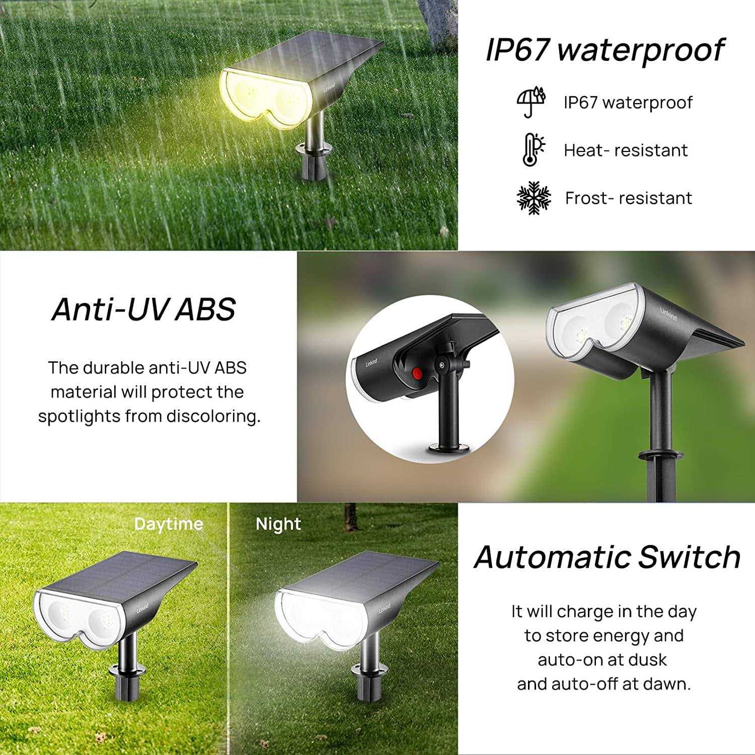 Linkind Solar Lights Outdoor Solar Landscape Spotlights Color Changing Ip67 Waterproof Outdoor Lights for Garden - Image 4