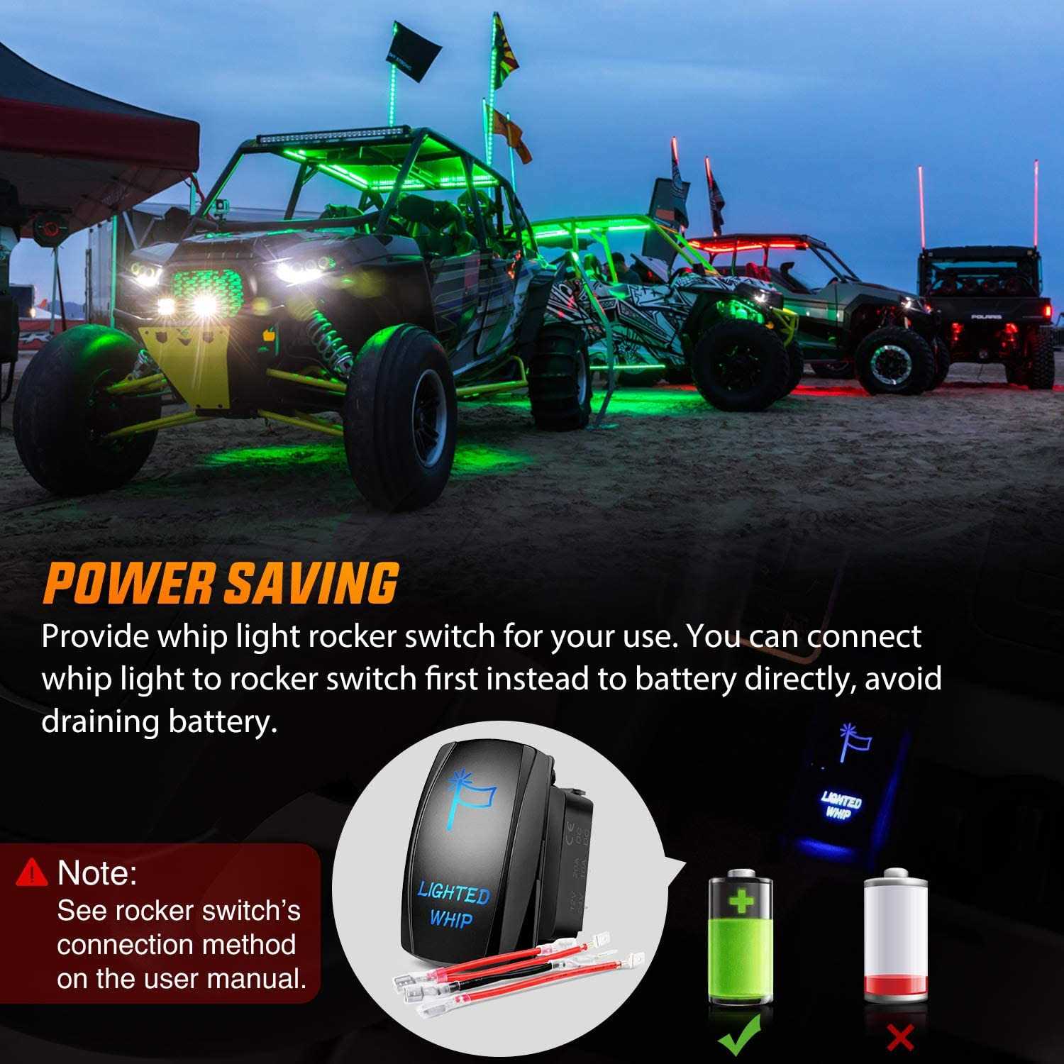 Nilight 2pcs Spiral RGB Led Whip Light with Spring Base Chasing Light RF Remote Control Lighted Antenna Whips for Can-am ATV UTV RZR Polaris - Image 5