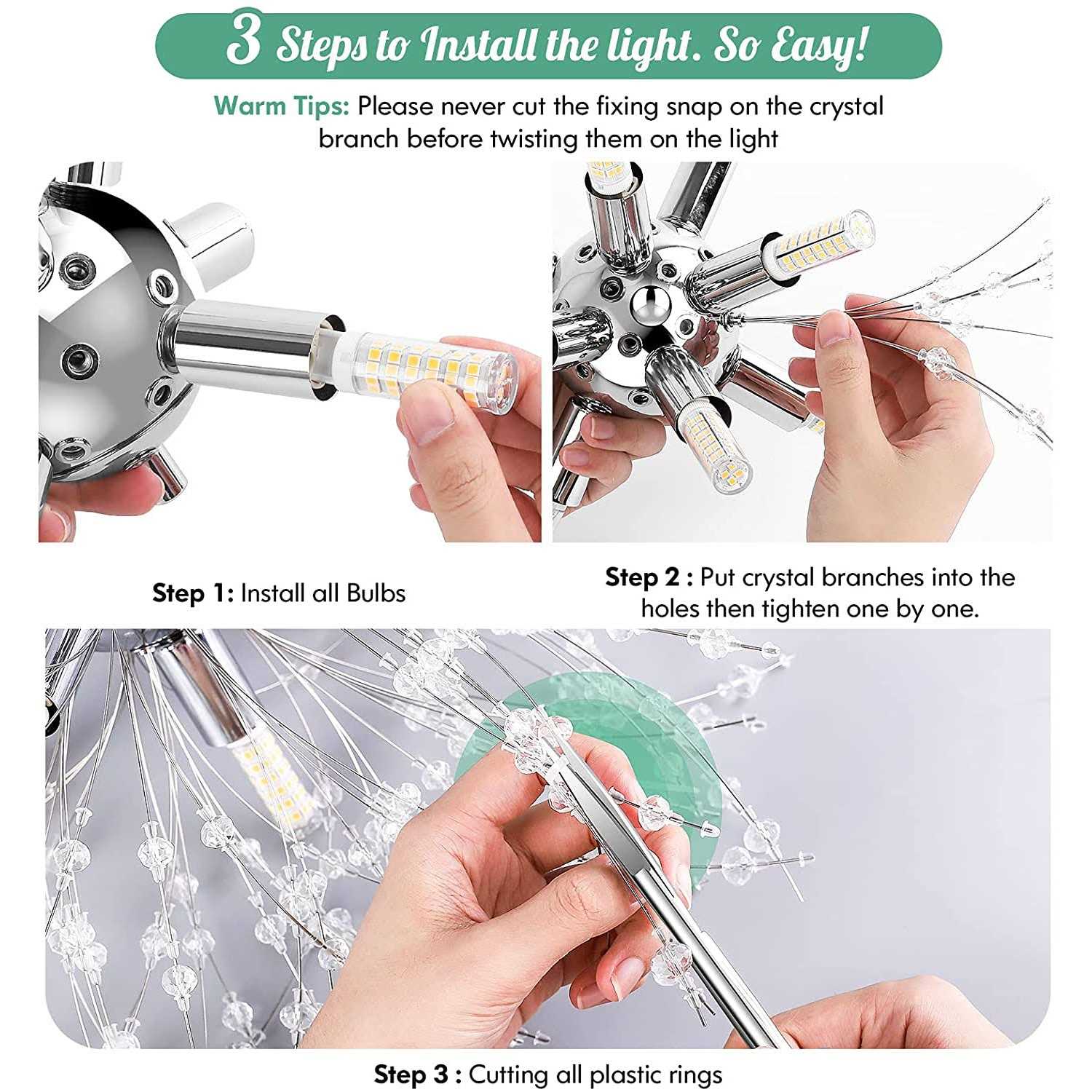 Modern Crystal Chandeliers Firework Semi Flush Mount Ceiling Light Fixtures - Image 5