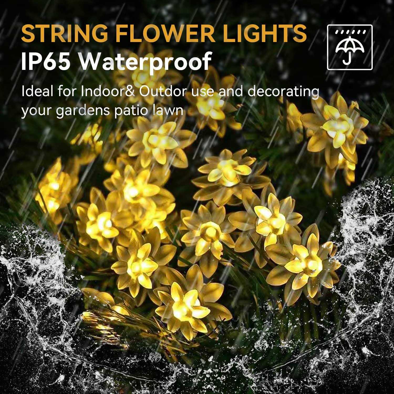ITICdecor Solar Flower String Lights Outdoor Waterproof 50 LED Upgraded Flower Fairy Light for Garden Fence Patio Yard Christmas Tree Lawn Party - Image 2