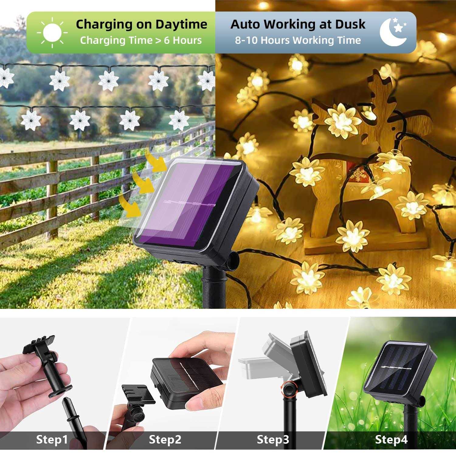 ITICdecor Solar Flower String Lights Outdoor Waterproof 50 LED Upgraded Flower Fairy Light for Garden Fence Patio Yard Christmas Tree Lawn Party - Image 3