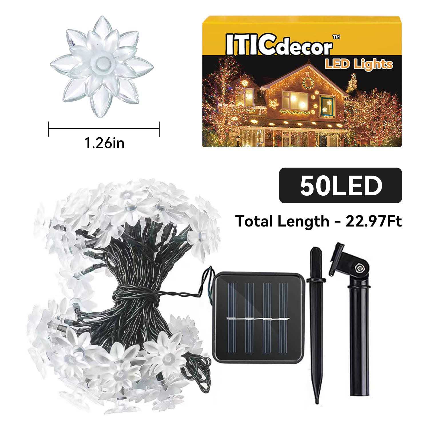 ITICdecor Solar Flower String Lights Outdoor Waterproof 50 LED Upgraded Flower Fairy Light for Garden Fence Patio Yard Christmas Tree Lawn Party - Image 4