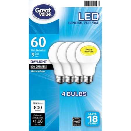 Great Value LED 9 Watts General Purpose Daylight Medium Base Bulbs