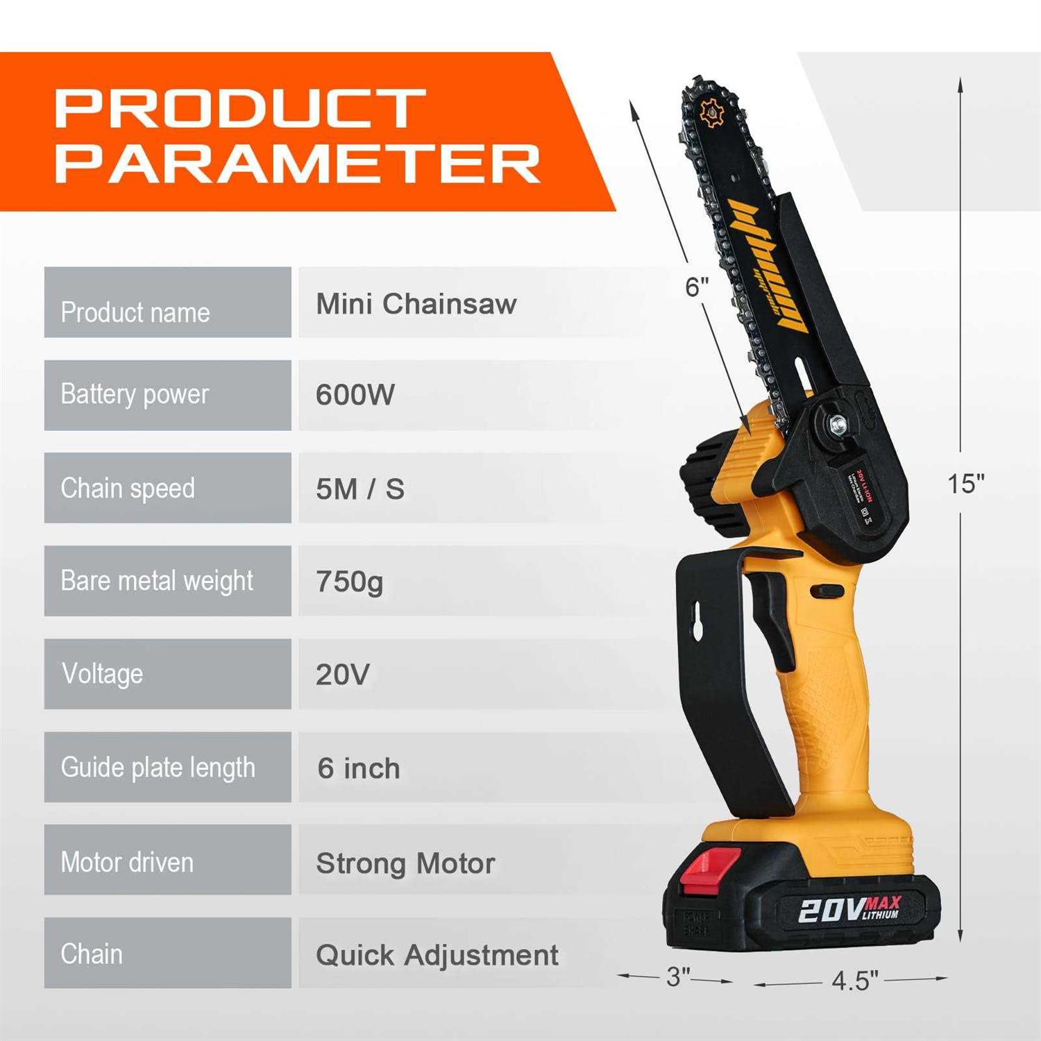 Mini Chainsaw 6-Inch with 2 Battery Mini Electric Chain Saws Cordless Handheld Portable Small Chainsaw for Wood Cutting - Image 2
