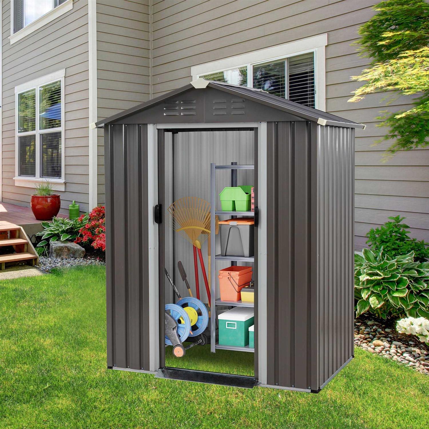 Sobaniilo Outdoor Storage Shed Clearance with Lockable Door Metal Garden Shed Steel Anti-Corrosion Storage House Waterproof Tool Shed - Image 5