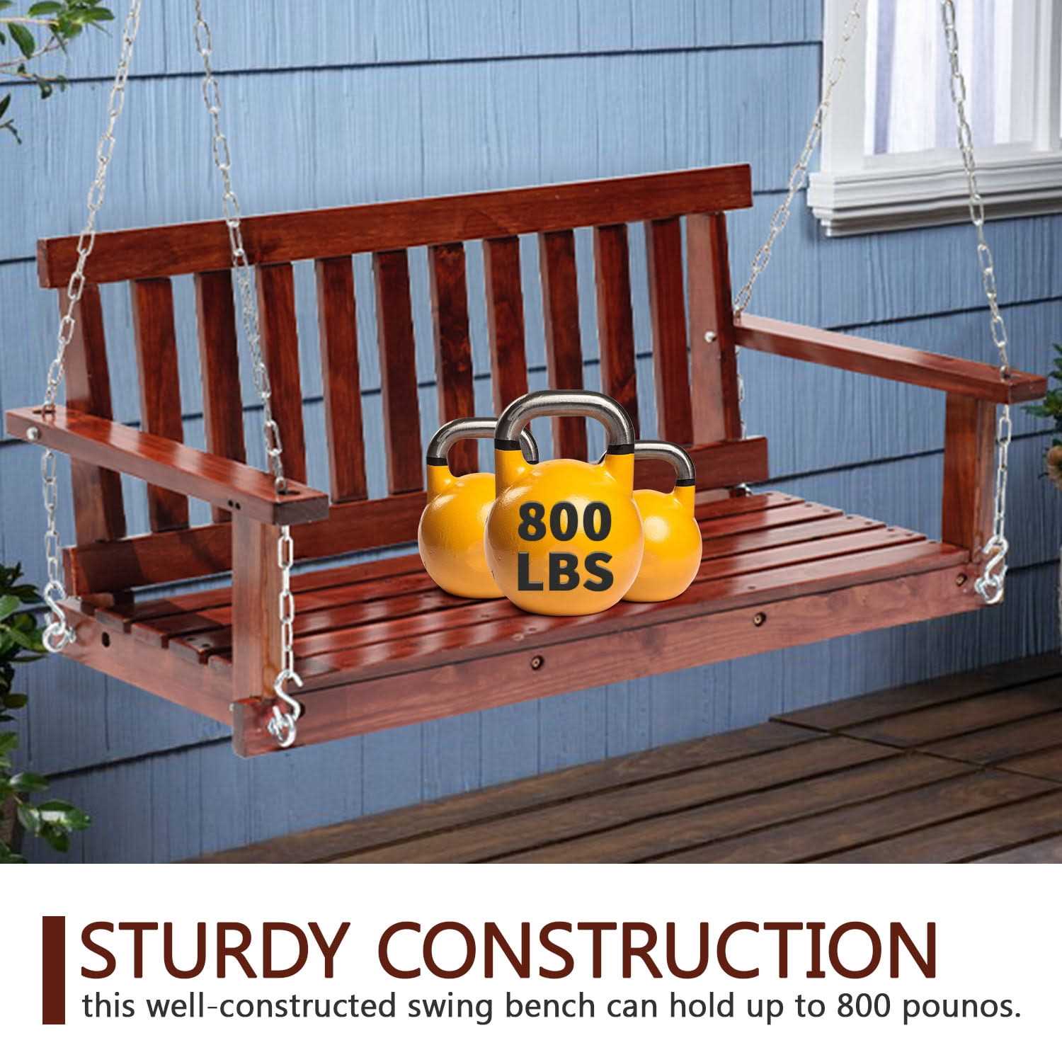Paylesshere Outdoor Wooden 4Ft/48in Outdoor Swings 800lb Weight Bench Porch Swing for Adults - Image 4