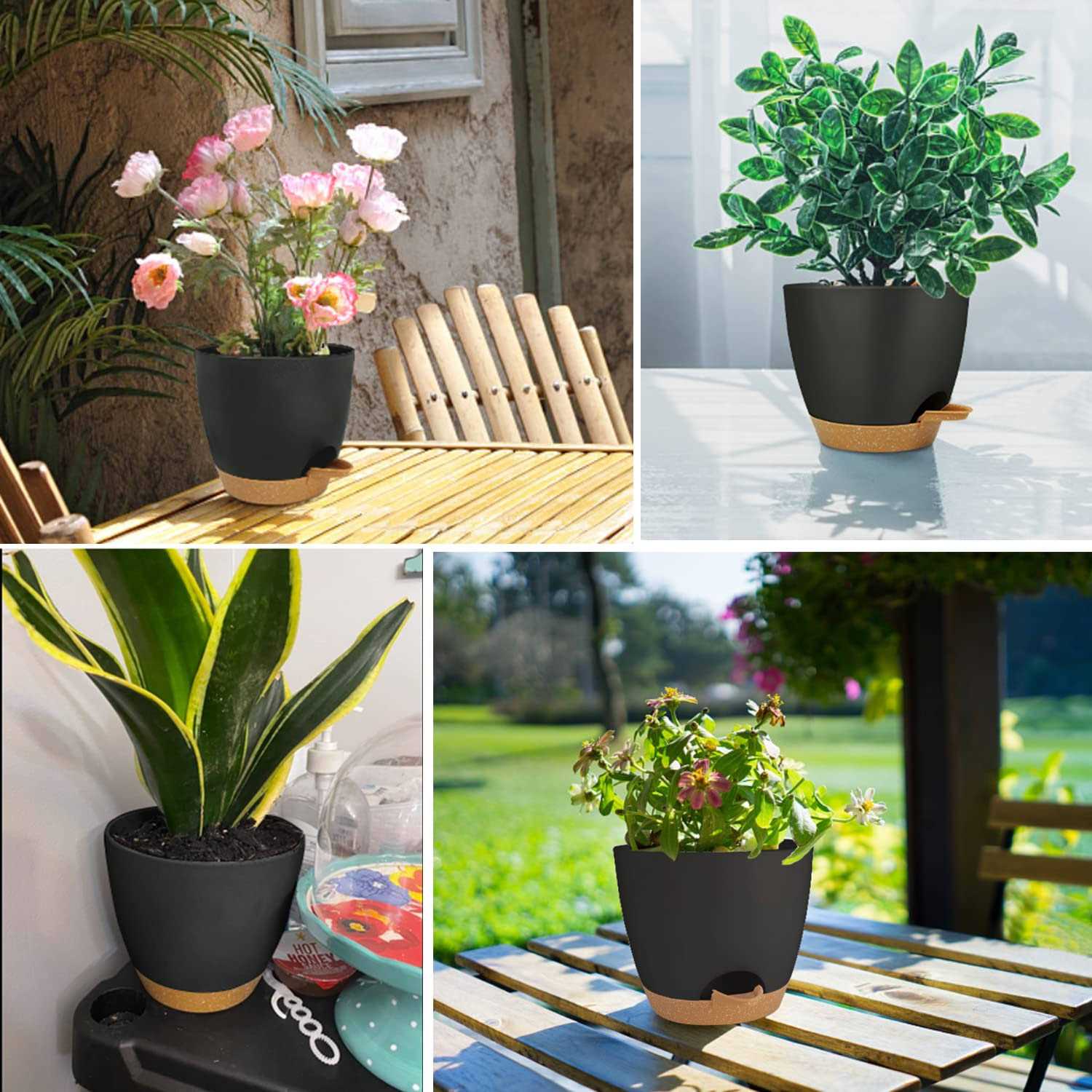 Self Watering Planters with Drainage Holes Reservoir,Nursery Planting Pot for Indoor Decor Garden Plants Succulents,Snake Plant - Image 4