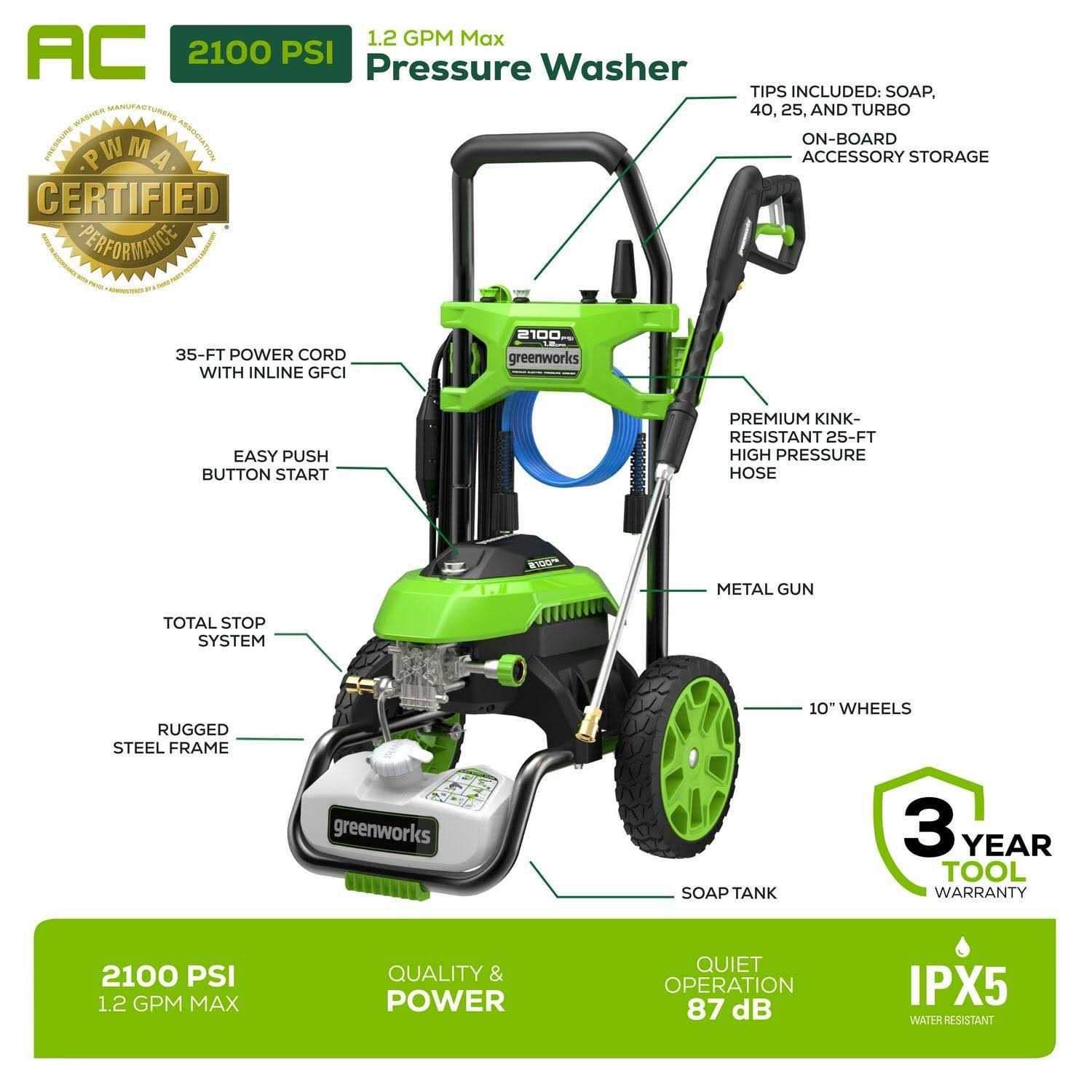 Greenworks 1.2-GPM Cold Water Electric Pressure Washer - Image 3