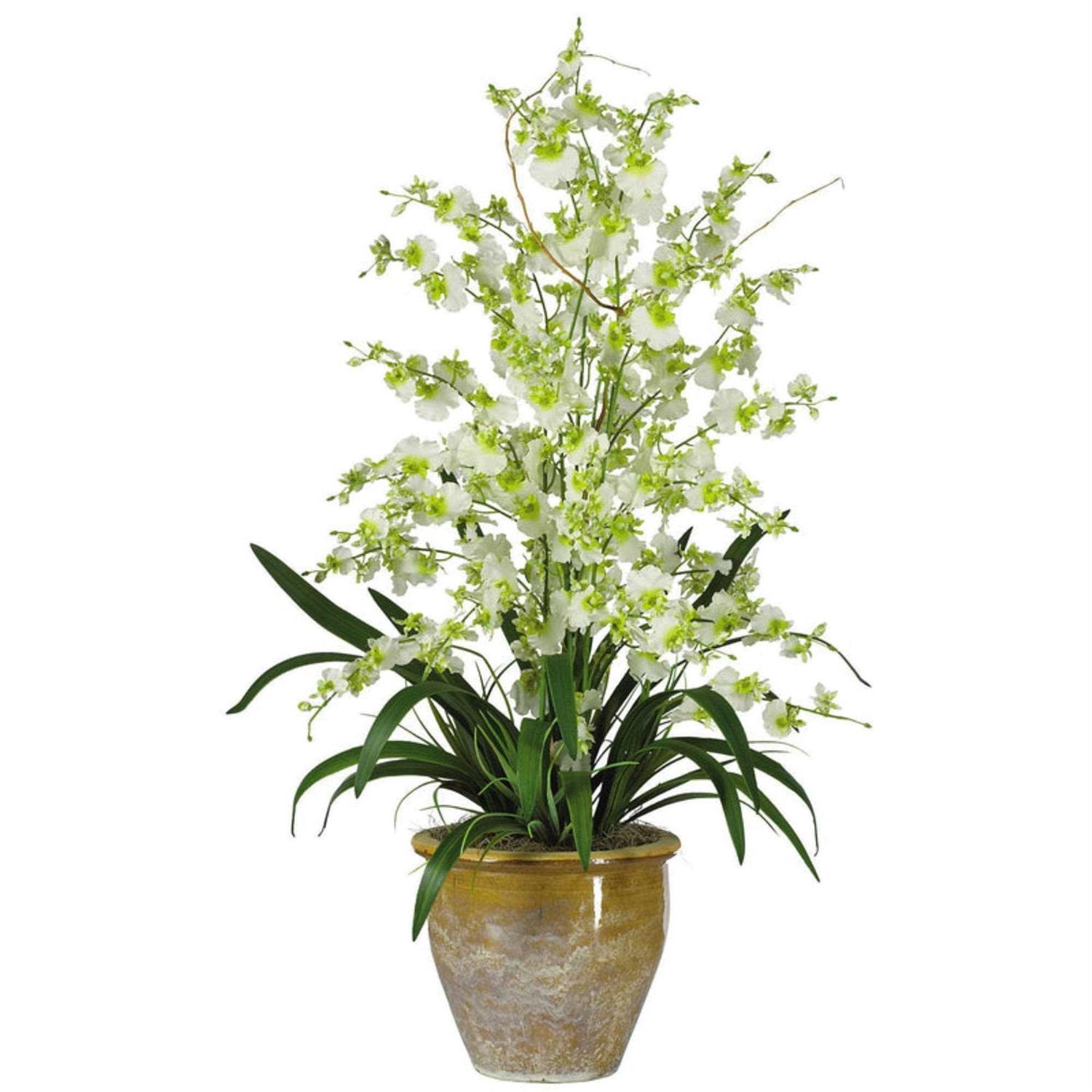 Nearly Natural Tuscan Ceramic Green Scroll Planter - Image 2