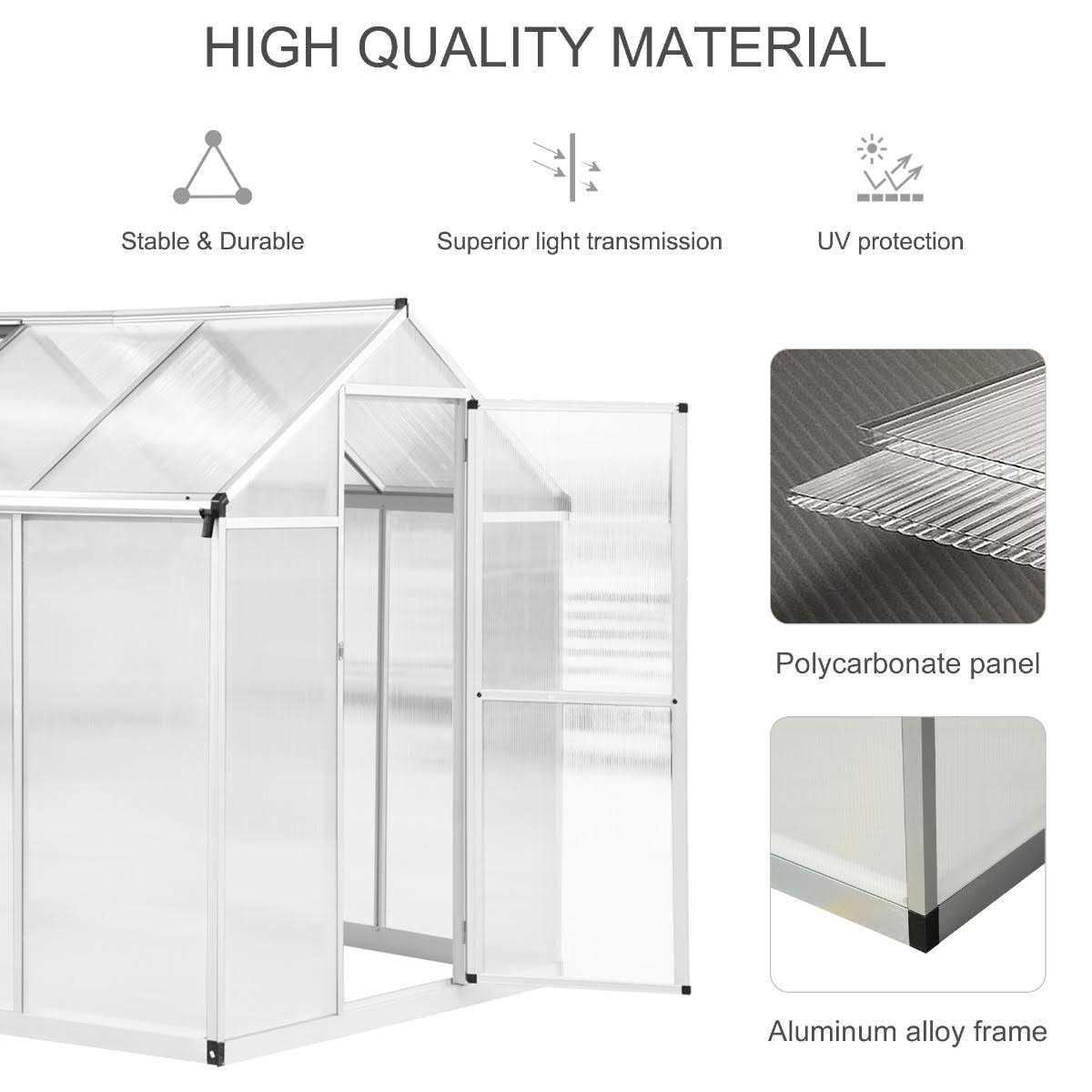 Outsunny Aluminium Greenhouse with/ Door Window Galvanized - Image 4