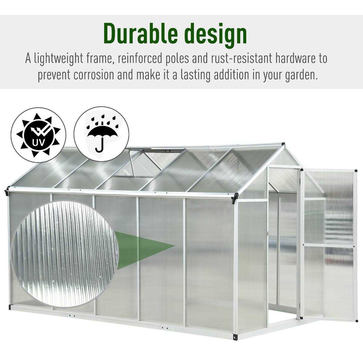 Outsunny Aluminium Greenhouse with/ Door Window Galvanized - Image 5