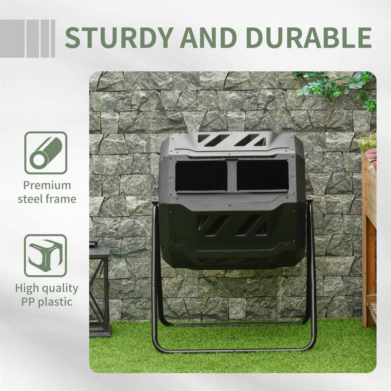 Outsunny Compost Bin Outdoor 360° Dual Chamber Rotating Composter 43 Gallon - Image 4