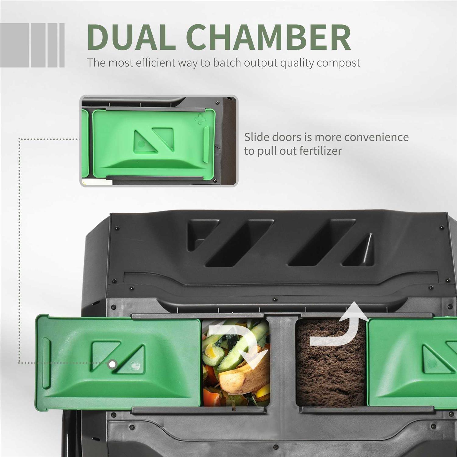 Outsunny Compost Bin Outdoor 360° Dual Chamber Rotating Composter 43 Gallon - Image 4