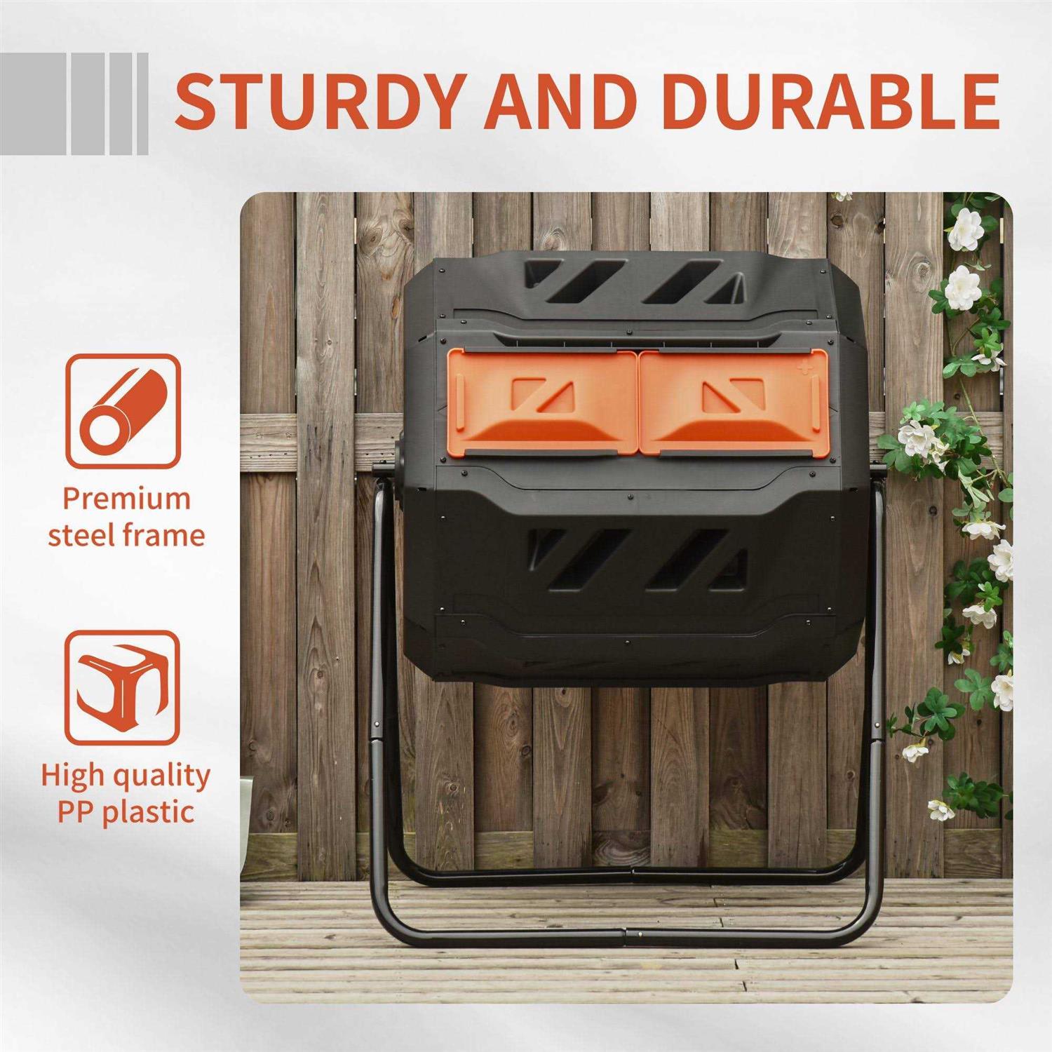 Outsunny Compost Bin Outdoor 360° Dual Chamber Rotating Composter 43 Gallon - Image 4
