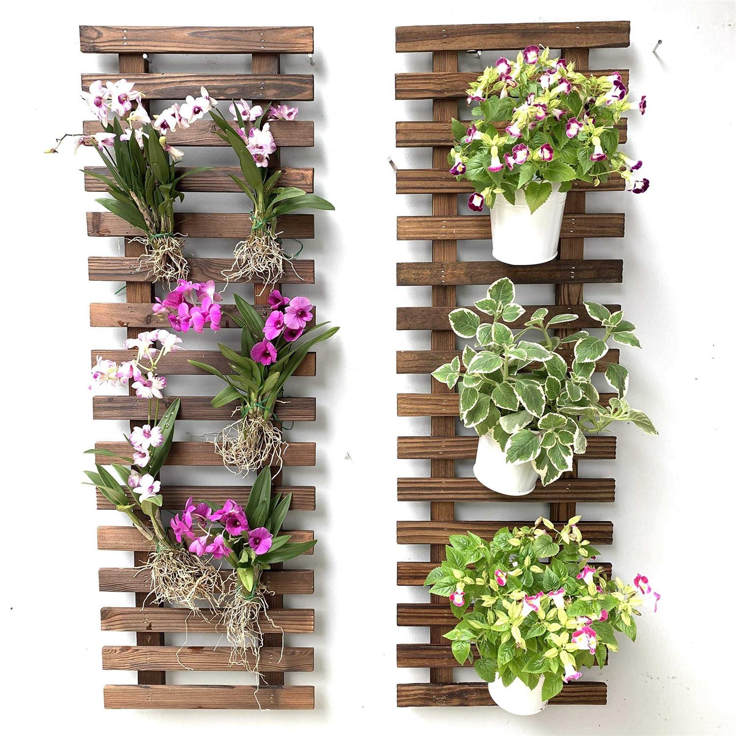 ShopLaLa Wall Planter-2 Pack Wooden Hanging Indoor Plants,Wall Outdoor