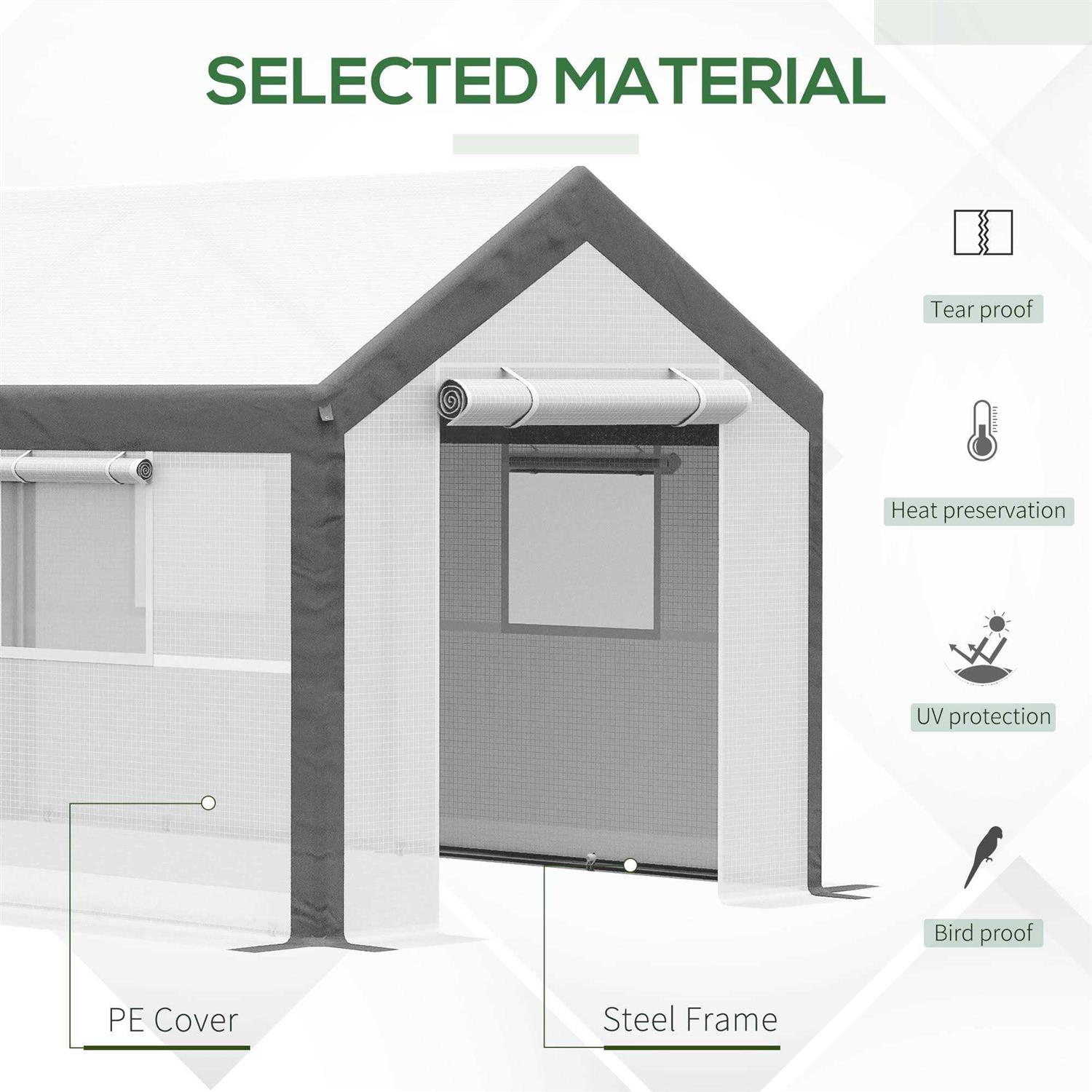 Outsunny 12' x 7' Walk-in Garden Greenhouse Outdoor Hot House w/ Roll Up Door - Image 2
