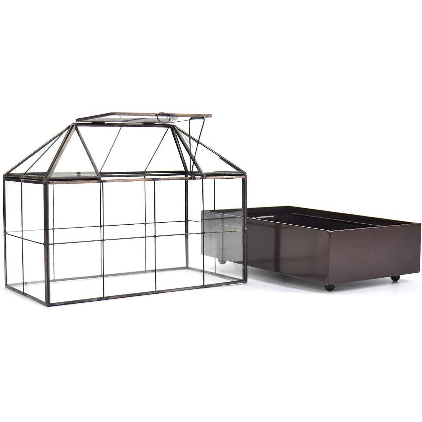 Large Tall Plant Terrarium Glass Glass Greenhouse Terrarium with Lid and Tray,Indoor Tabletop Orchid Succulent Cacti Terrarium Kit 9.5”X9.8”X5.6” - Image 2