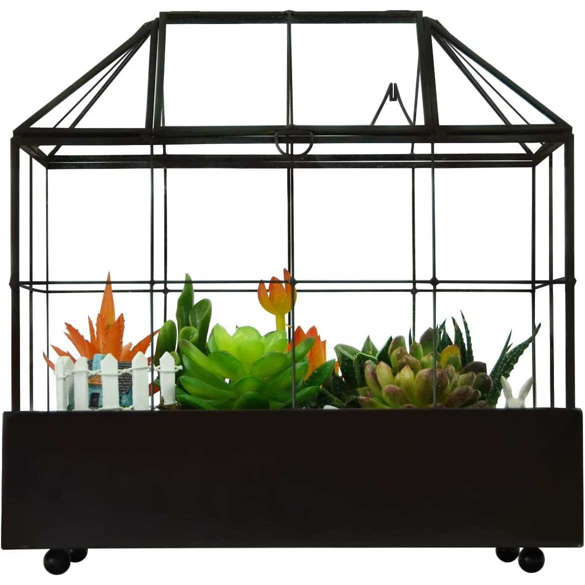 Large Tall Plant Terrarium Glass Glass Greenhouse Terrarium with Lid and Tray,Indoor Tabletop Orchid Succulent Cacti Terrarium Kit 9.5”X9.8”X5.6” - Image 5