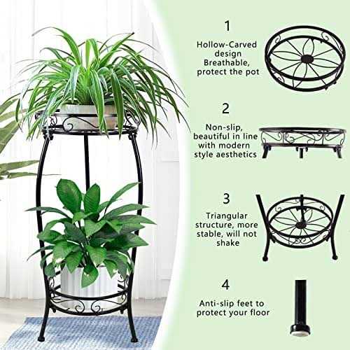 Mocory Plant Stand Indoor Outdoor 2 Tier 27' Tall Metal Potted Holder Rack Flower Pot Stand Heavy Duty Plant Shelf Rustproof Iron Multiple Plant Round - Image 2