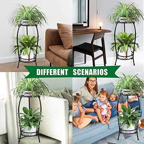 Mocory Plant Stand Indoor Outdoor 2 Tier 27' Tall Metal Potted Holder Rack Flower Pot Stand Heavy Duty Plant Shelf Rustproof Iron Multiple Plant Round - Image 3
