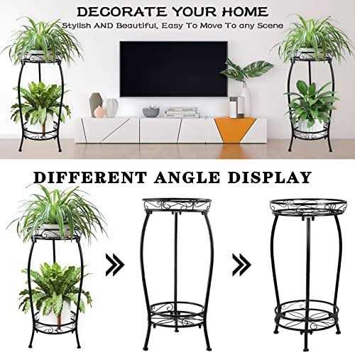 Mocory Plant Stand Indoor Outdoor 2 Tier 27' Tall Metal Potted Holder Rack Flower Pot Stand Heavy Duty Plant Shelf Rustproof Iron Multiple Plant Round - Image 4